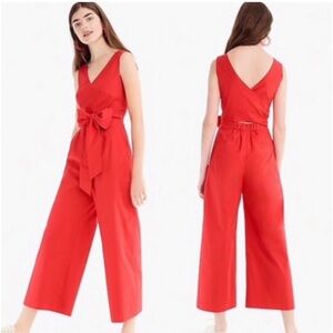 J. Crew Red Cotton Wrap Classic Summer Spring Wide Leg Jumpsuit Romper Sz 4